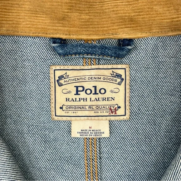 Polo Ralph Lauren Dungaree Denim Jacket - Medium Wash Blue With Corduroy Collar - Picture 8 of 10